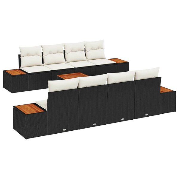 vidaXL Ensemble de canapé de jardin avec coussin 9 Pièces Noir Poly rotin