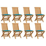 vidaXL Chaises de jardin et coussins bleu lot de 8 Bois de teck massif