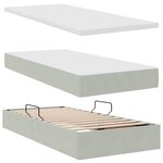 vidaXL Lit de rangement LED avec matelas Gris clair 200 x 200 cm