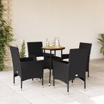 vidaXL Ensemble à manger de jardin et coussins 5 Pièces noir rotin acacia