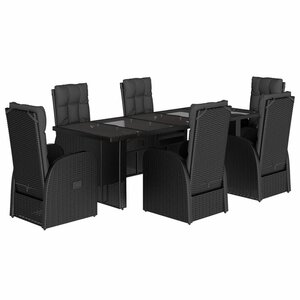 vidaXL Ensemble à manger de jardin coussins 7 Pièces noir résine tressée