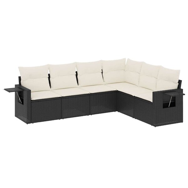 vidaXL Salon de jardin 6 Pièces avec coussins noir résine tressée