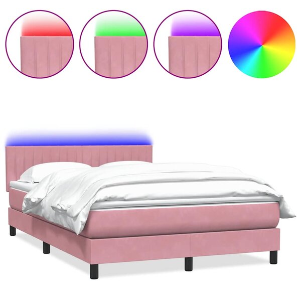 vidaXL Sommier à lattes de lit avec matelas et LED rose 140x210 cm velours
