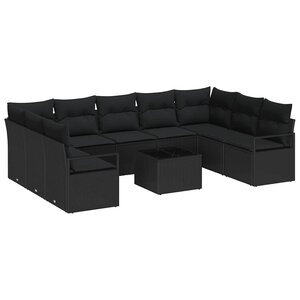 vidaXL Ensemble de canapé de jardin avec coussin 10 Pièces Noir polyrotin
