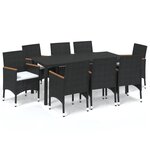 vidaXL Ensemble à manger de jardin coussins 9Pièces Résine tressée Noir