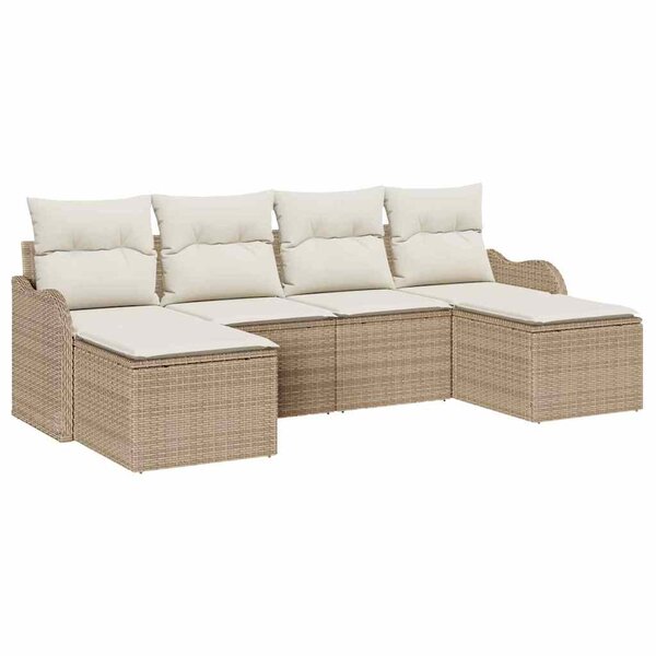 vidaXL Ensemble de canapé de jardin 6 Pièces Beige  blanc Poly rotin