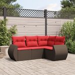 vidaXL Salon de jardin 4 Pièces avec coussins marron résine tressée
