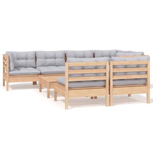 vidaXL Salon de jardin 8 Pièces avec coussins gris Bois de pin massif