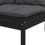 vidaXL Canapé d'angle de jardin avec coussins Noir Bois de pin massif