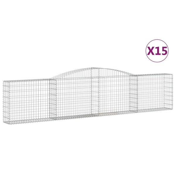 vidaXL Paniers à gabions arqués 15 Pièces 400x30x80/100 cm Fer galvanisé