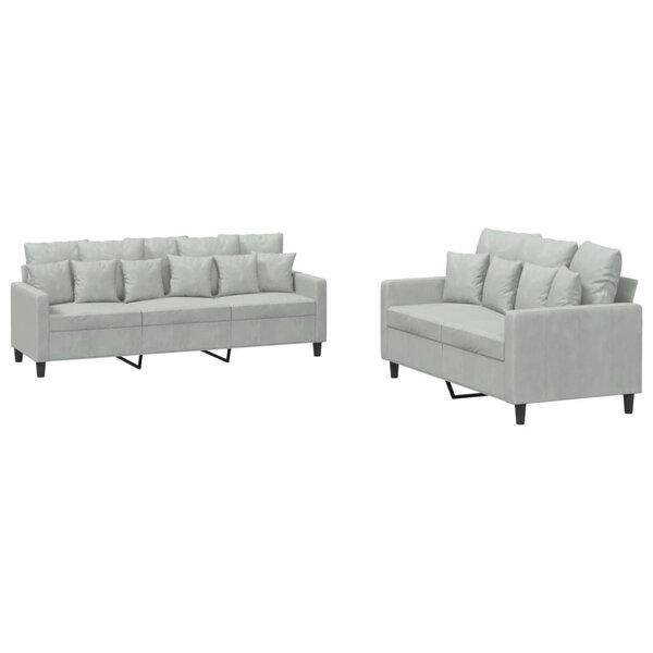 vidaXL Ensemble de canapés 2 Pièces avec coussins Gris clair Velours