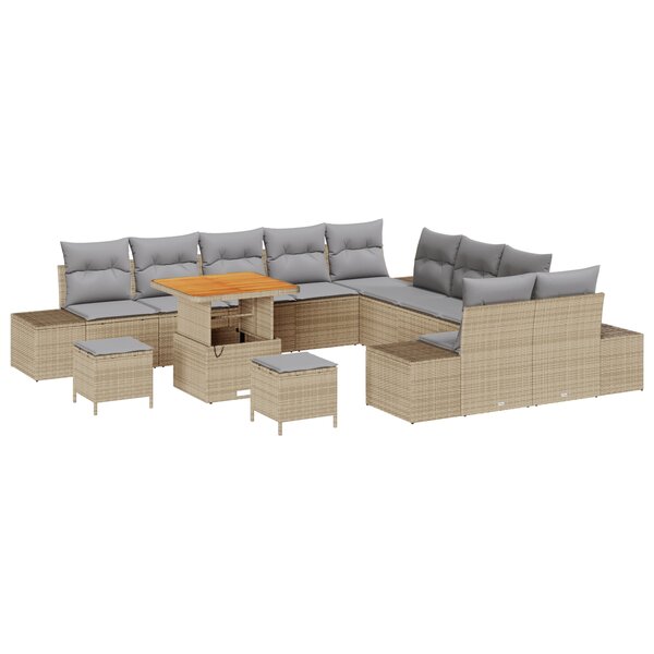 Canapé de jardin vidaXL de 13 pièces avec coussins Beige Poly Rotin