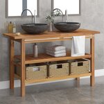 vidaXL Meuble de salle de bain lavabos en marbre noir Bois teck massif