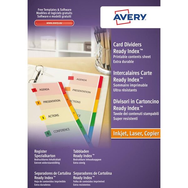 Jeu intercalaires 6 touches Ready Index™  carte perforées touches assorties. Format A4+ AVERY