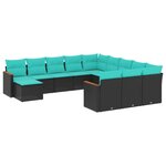 vidaXL Salon de jardin avec coussins 12 Pièces noir résine tressée
