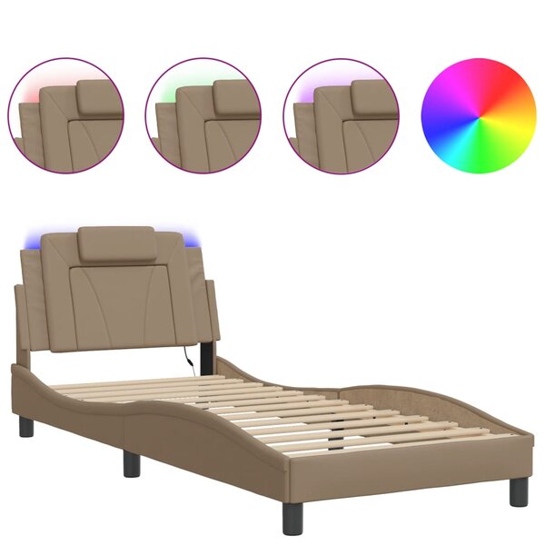 vidaXL Cadre de lit avec lumières LED cappuccino 90x190 cm similicuir