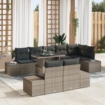 vidaXL Ensemble de canapé de jardin 9 pièces avec coussins gris en poly rattan