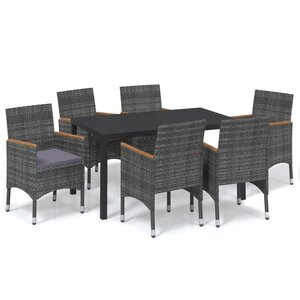 vidaXL Ensemble à manger de jardin coussins 7Pièces Résine tressée Gris