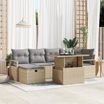 Ensemble de canapé de jardin vidaXL 7 pièces avec coussins Beige Poly Rattan