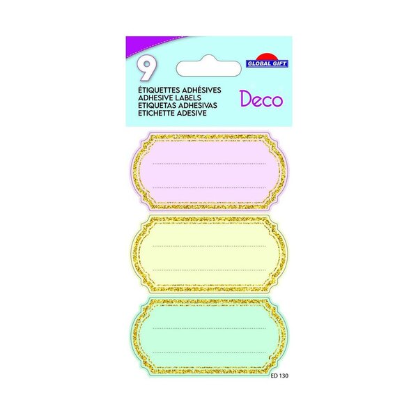9 étiquettes adhésives scolaires - Vintage - Pastel - Paillettes dorées