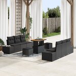 Canapé de jardin 9 pièces avec coussins Noir Poly Rattan Acacia