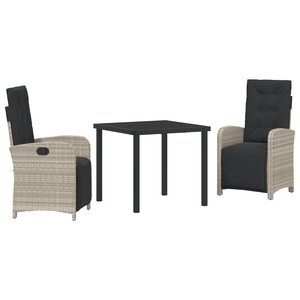 vidaXL Ensemble de salle à manger de jardin 3 pièces avec coussins gris clair en poly rotin.