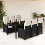 vidaXL Ensemble de bistro de jardin 7 Pièces coussins noir poly rotin