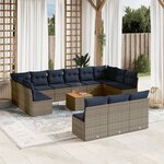 vidaXL Salon de jardin avec coussins 14 Pièces gris résine tressée