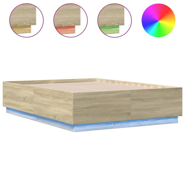 vidaXL Cadre de lit avec LED sans matelas chêne sonoma 140x190 cm