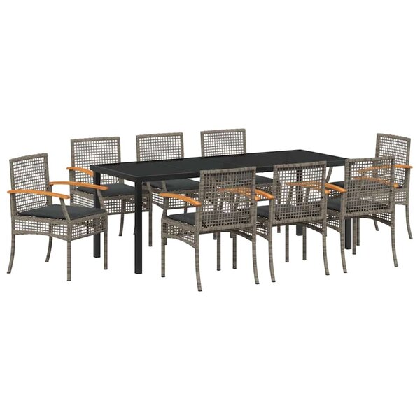 vidaXL Ensemble de salle à manger pour jardin 9 pc Gris et Noir Rotin