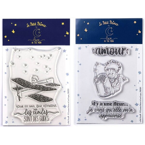 4 Tampons transparents Le Petit Prince Avion et Fleur