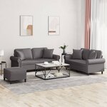 vidaXL Ensemble de canapés 3 Pièces avec coussins gris similicuir