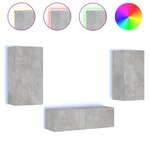 vidaXL Meuble TV muraux 3 Pièces avec lumières LED gris béton