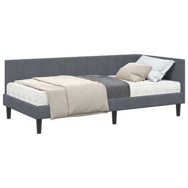 vidaXL Cadre de lit d'angle avec matelas 2 pc Gris foncé 100 x 200 cm
