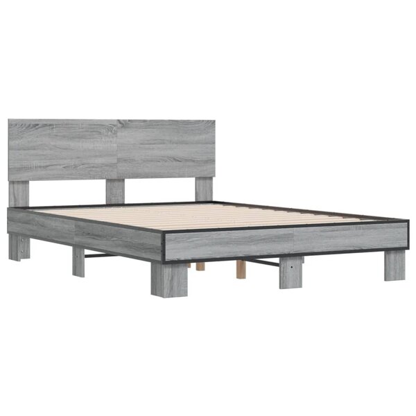 vidaXL Cadre de lit sonoma gris 135x190 cm bois d'ingénierie et métal