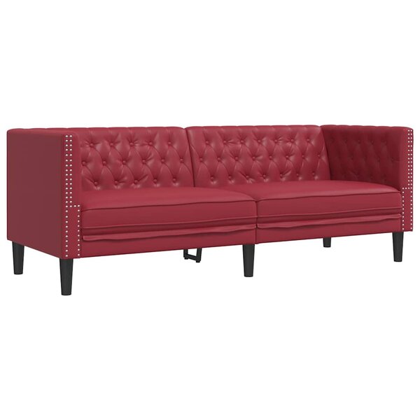 vidaXL Canapé à 3 places Chesterfield rouge bordeaux similicuir