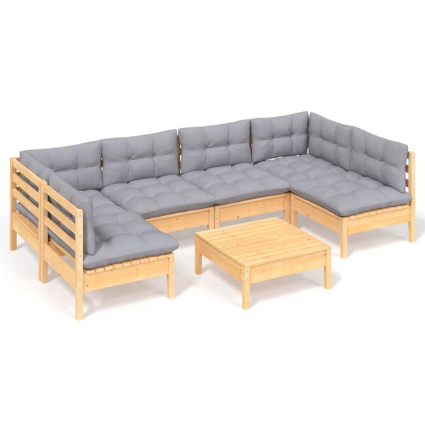 vidaXL Salon de jardin 7 Pièces avec coussins gris bois de pin massif
