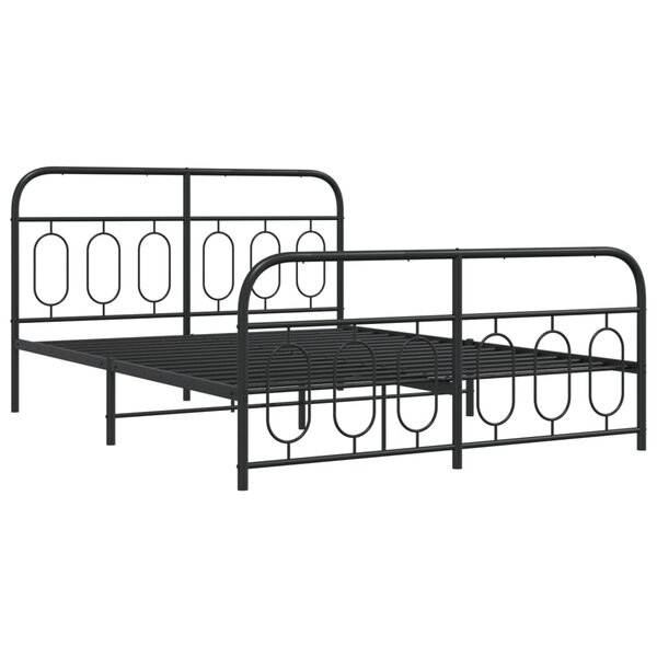 vidaXL Cadre de lit métal avec tête de lit/pied de lit noir 135x190 cm