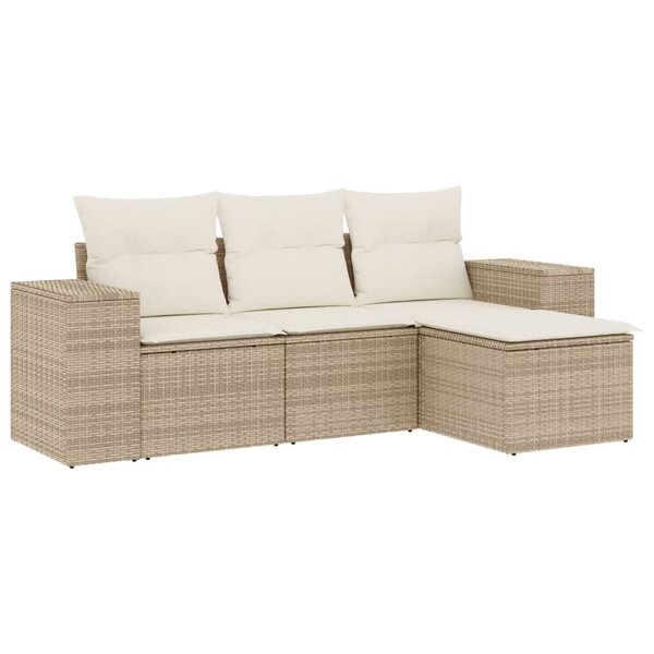 vidaXL Salon de jardin avec coussins 4 Pièces beige résine tressée