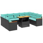 vidaXL Salon de jardin 10 Pièces avec coussins noir résine tressée