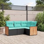 vidaXL Salon de jardin 4 Pièces avec coussins noir résine tressée