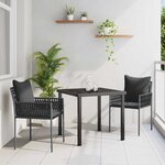 vidaXL Ensemble de salle à manger pour jardin 3 Pièces Noir Poly rotin