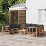vidaXL Salon de jardin 9 Pièces avec coussins gris foncé bambou