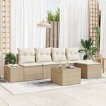 vidaXL Ensemble de canapé de jardin 6 Pièces Beige Poly rotin