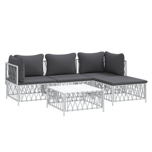Salon de jardin meuble d'extérieur ensemble de mobilier avec coussins 5 pièces blanc acier 02_0018301