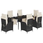 vidaXL Ensemble à manger de jardin coussins 7Pièces Noir Résine tressée
