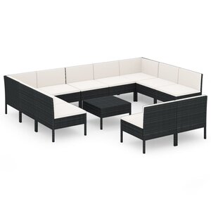 vidaXL Salon de jardin 12 Pièces avec coussins Résine tressée Noir