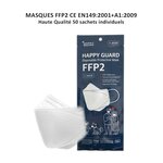 Masques FFP2 CE design 3D 4 plis - norme EN149:2001+A1:2009 - Boîte de 50 - sachet individuel stérile - Happy Guard