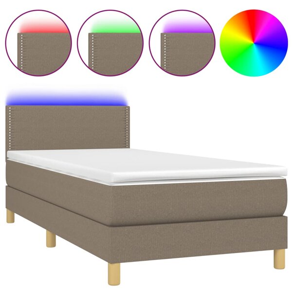 vidaXL Sommier à lattes de lit avec matelas LED Taupe 90x200 cm Tissu