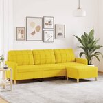 vidaXL Canapé à 3 places avec repose-pieds Jaune clair 210 cm Tissu